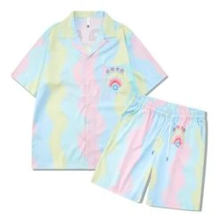 New Casablanca Color Stripe Tennis Club Men Women Short Set Hawaii Beach Suit Hip Hop Shirt Shorts Couple Suit Casa, Set Hawaiian Beach -Fashion Clothing Store il fullxfull.5233409737 9jf7
