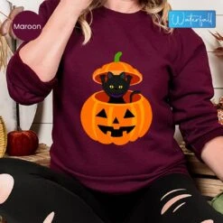 Halloween Cat Sweatshirt, Pumpkin Cat Halloween Long Sleeve Shirt,Black Cat Halloween, Black Cat Gift, Cat Pumpkin, Black Cat In Pumpkin -Fashion Clothing Store il fullxfull.5234260137 1kph